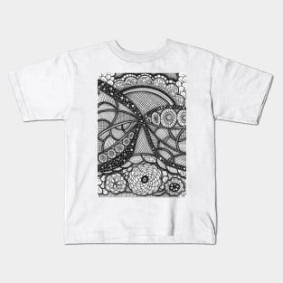 Abstract Flowers and patters in black and white Kids T-Shirt